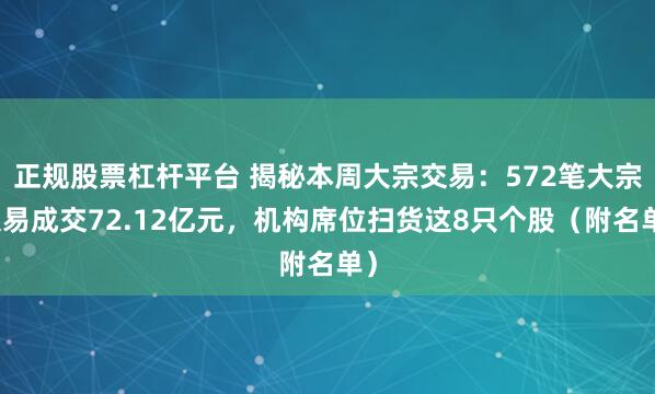 正规股票杠杆平台 揭秘本周大宗交易：572笔大宗交易成交72.12亿元，机构席位扫货这8只个股（附名单）